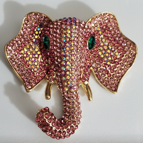 Elephant pink BIG brooch pin Swarovski crystals elements AB aurora borealis NEW - Picture 3 of 14